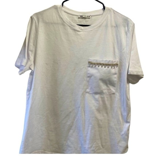 Zara Tops - Zara white pocket t-shirt medium